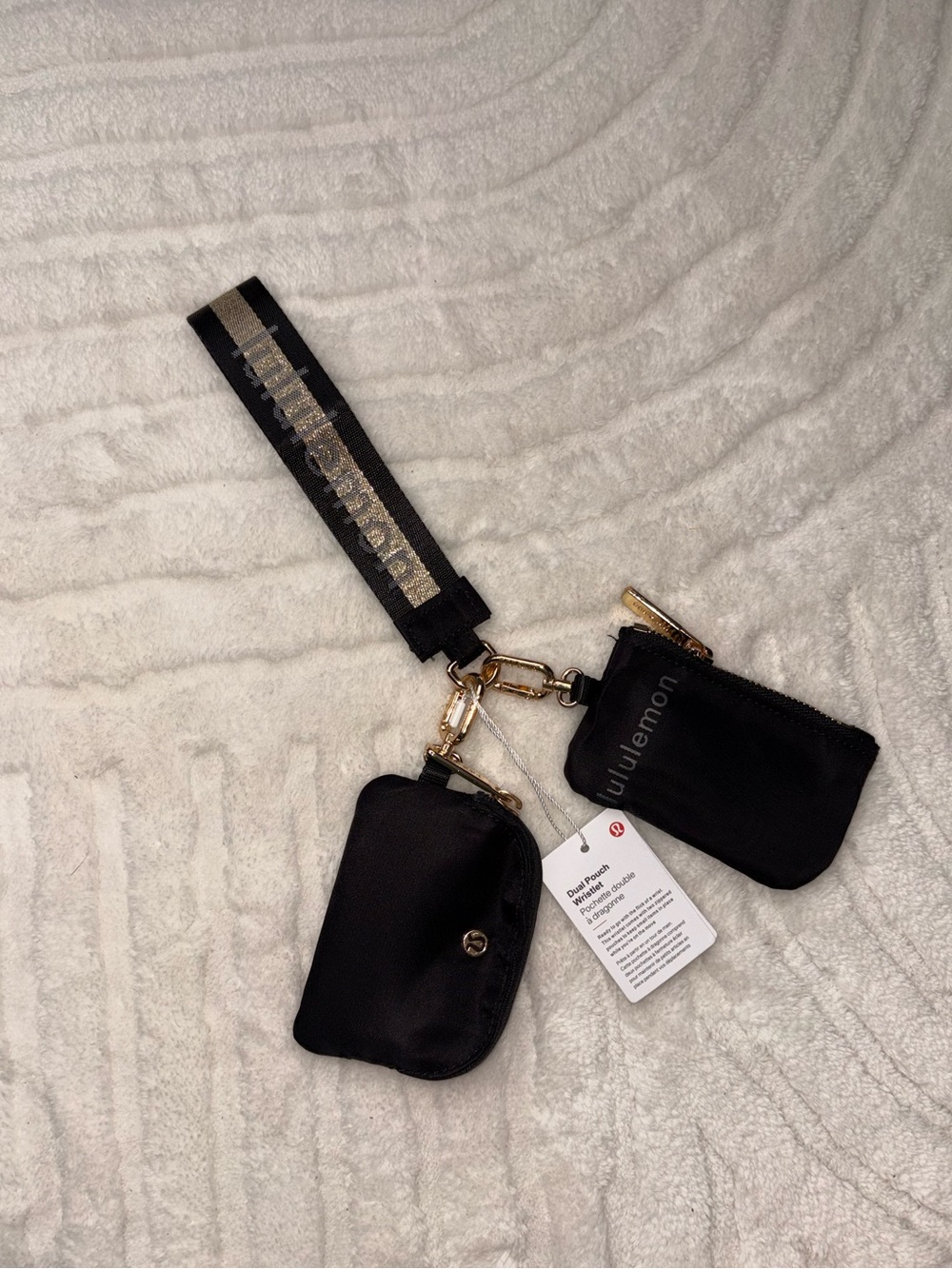 lululemon athletica Black Gold-Accent Wristlet Key & Card Pouch Set